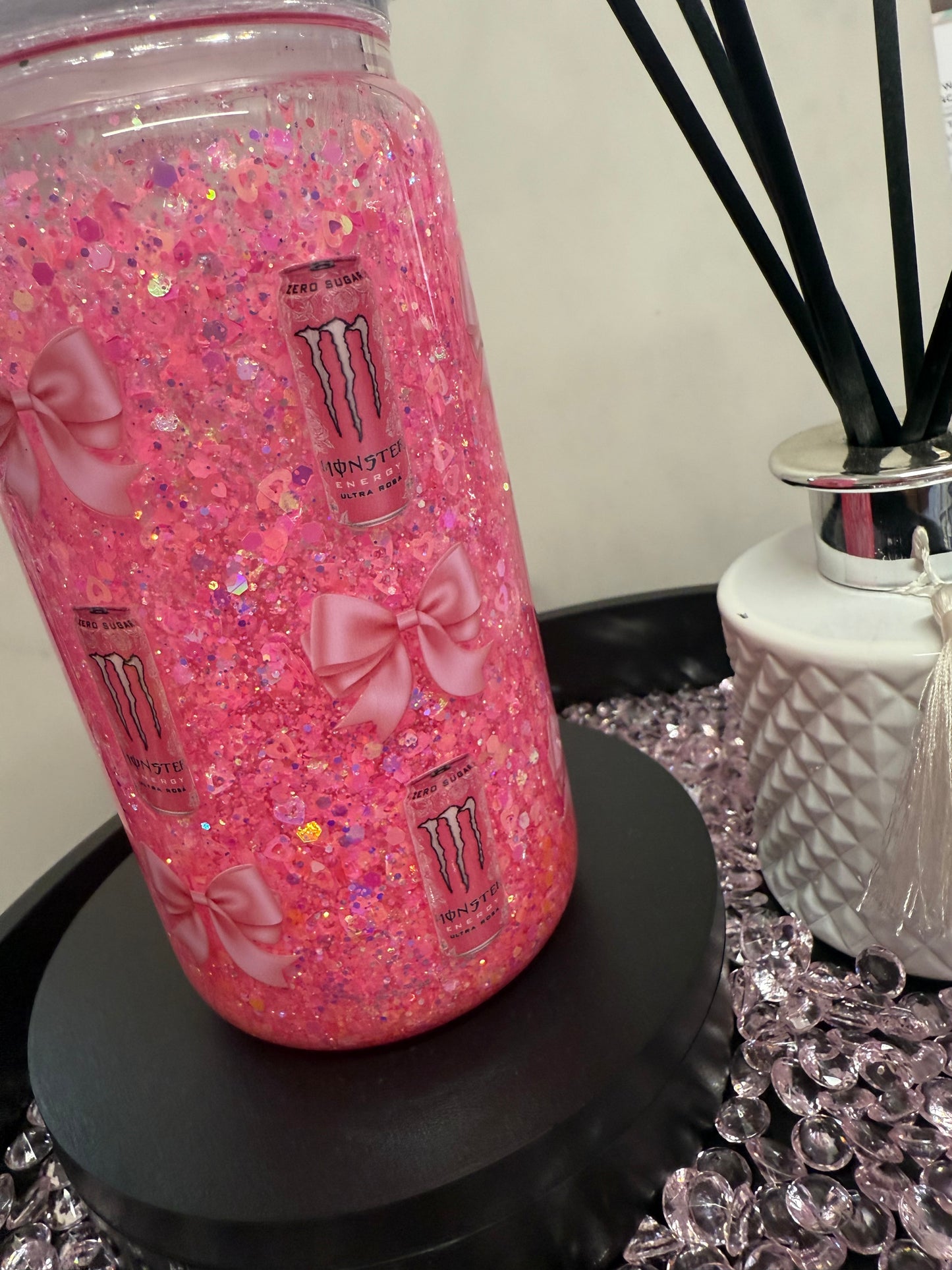 Monster & Pink Bows SnowGlobe Tumbler