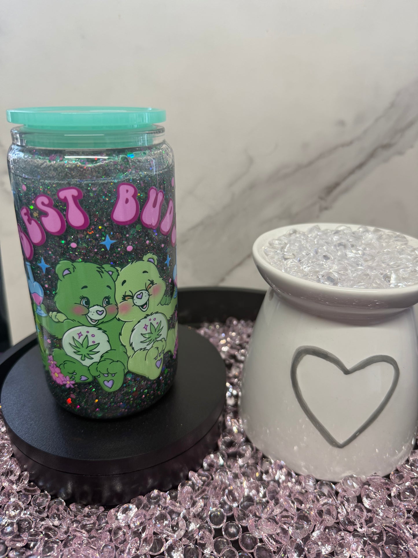 Best Buds- 12oz Glass SnowGlobe Tumbler