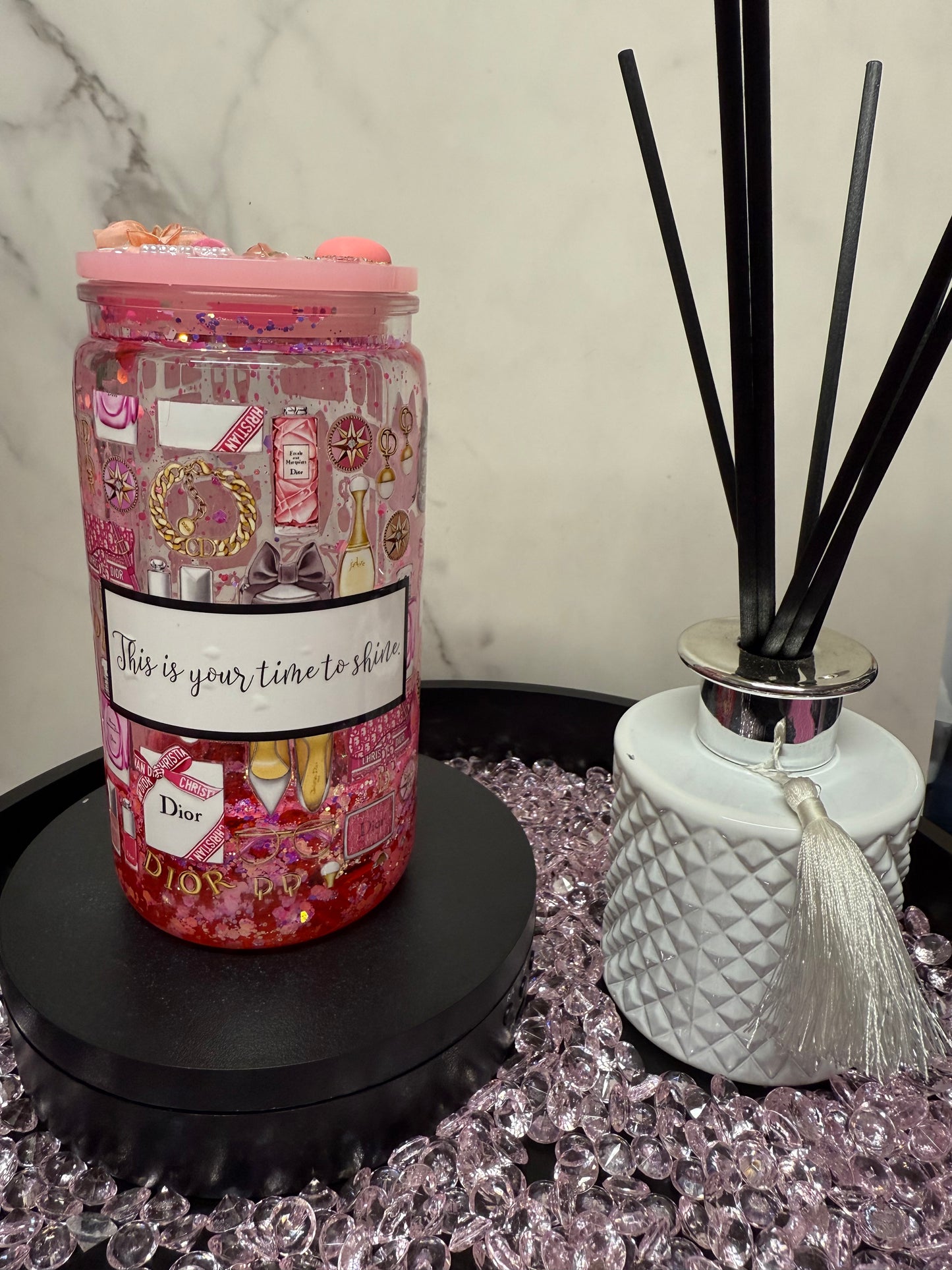 Pink Dior- Snow Globe Tumbler