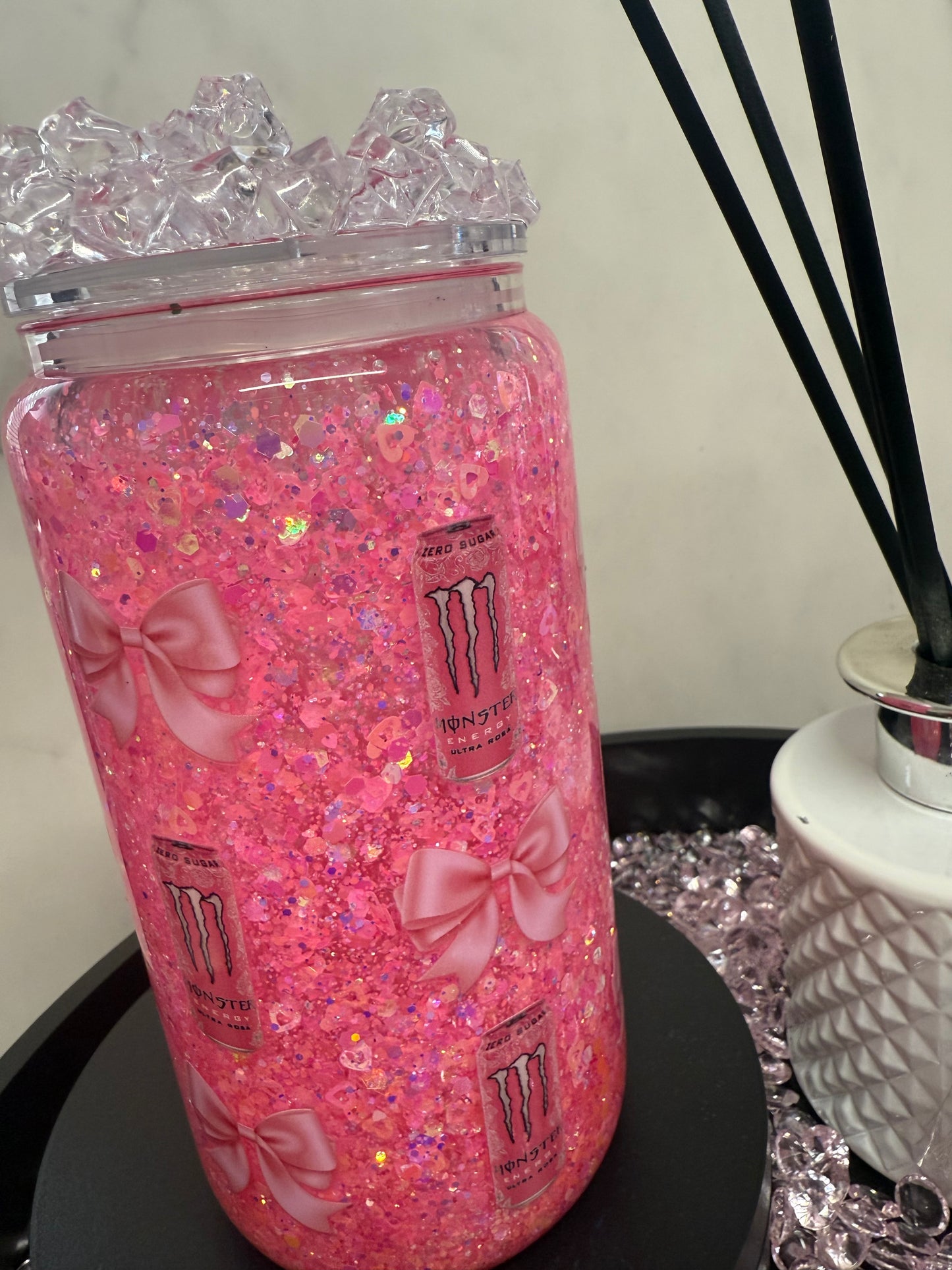 Monster & Pink Bows SnowGlobe Tumbler