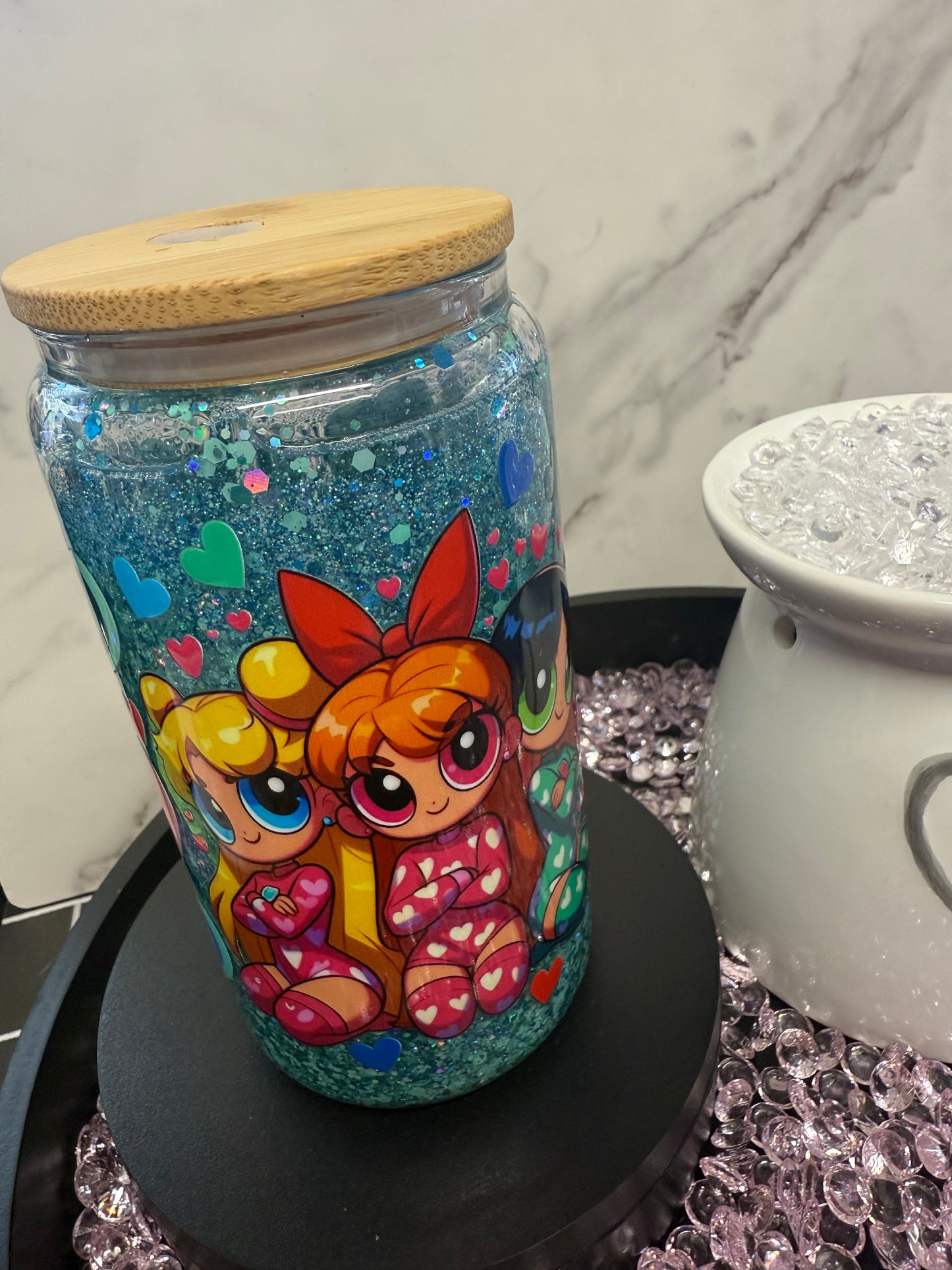 Power Puff Girls- 12oz Glass SnowGlobe Tumbler