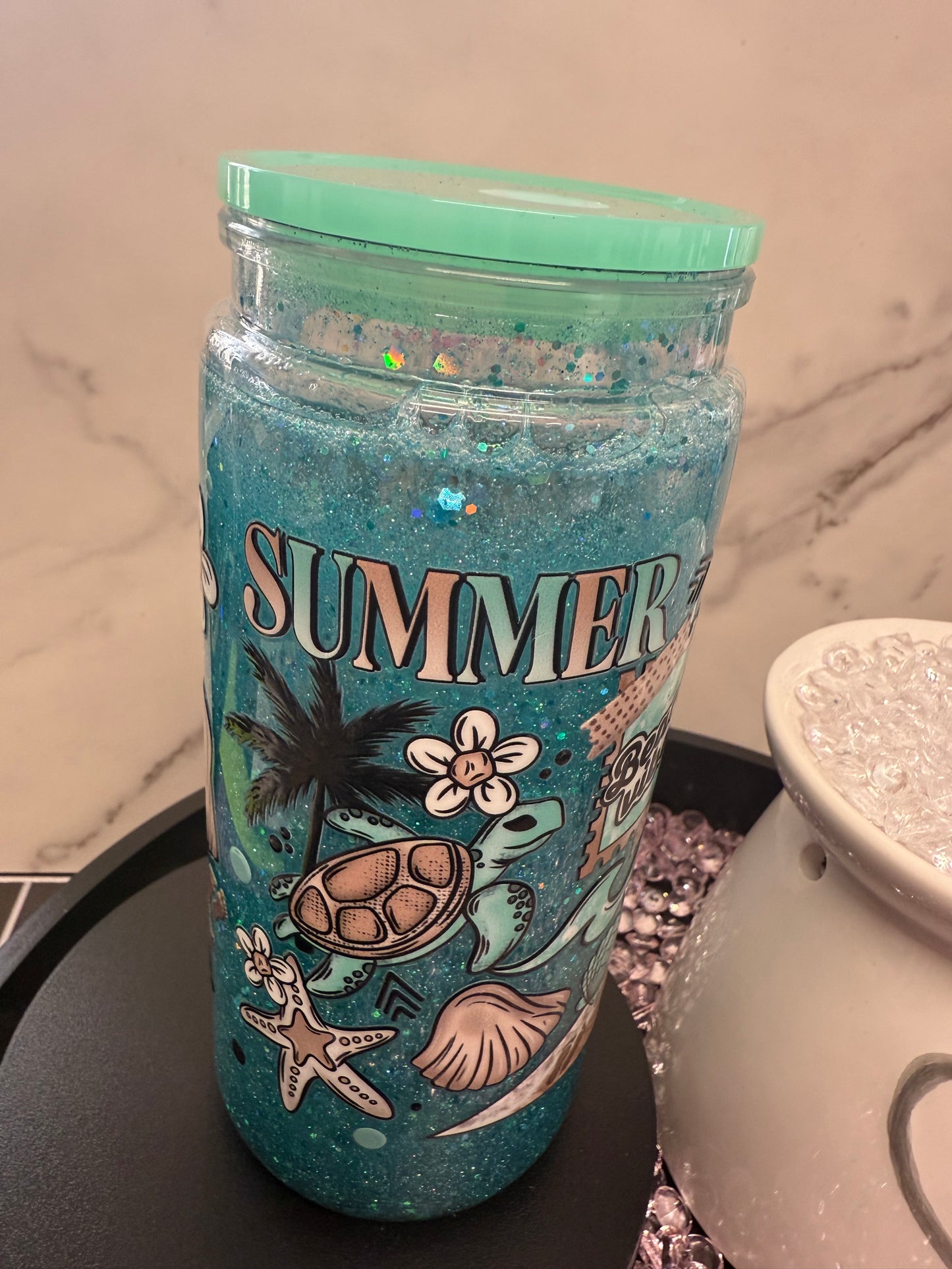 Summer Turtle- 16oz Plastic SnowGlobe Tumbler