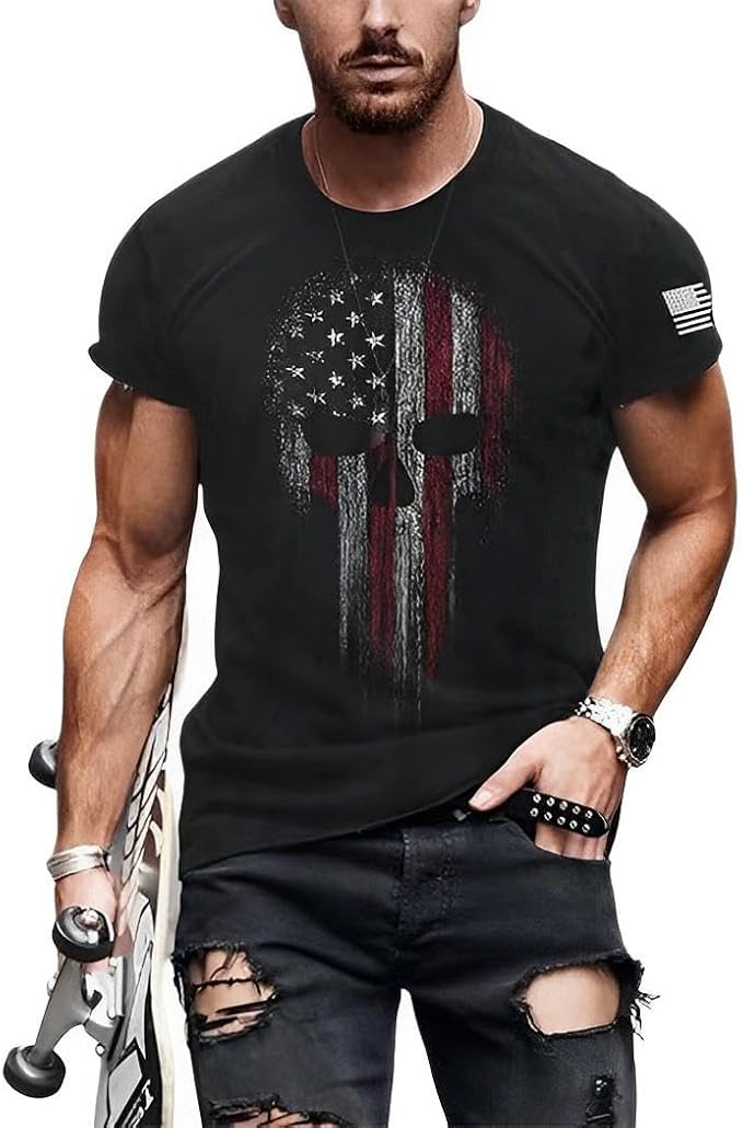 Patriotic Skull & American Flag Men's T-Shirt