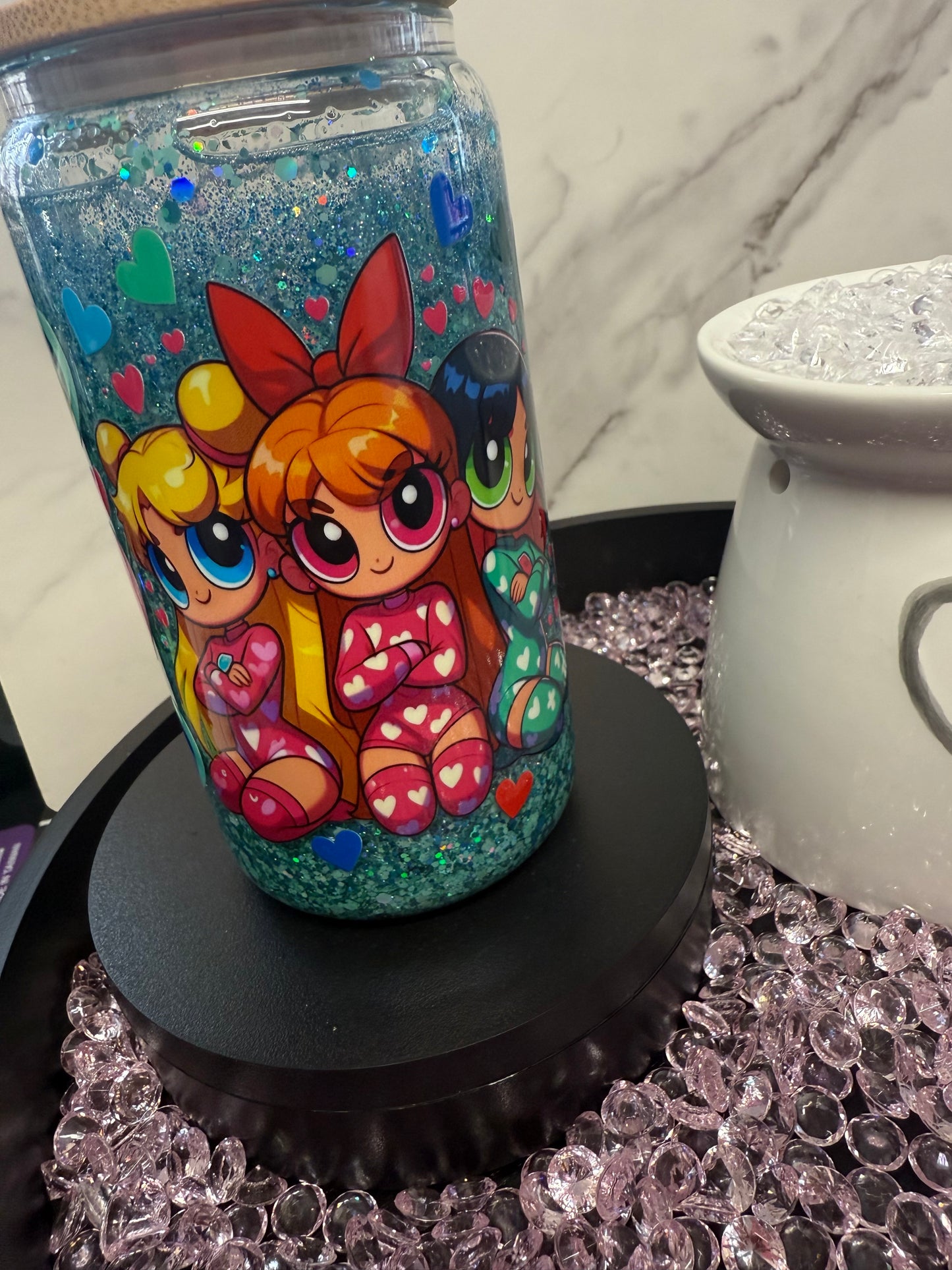 Power Puff Girls- 12oz Glass SnowGlobe Tumbler
