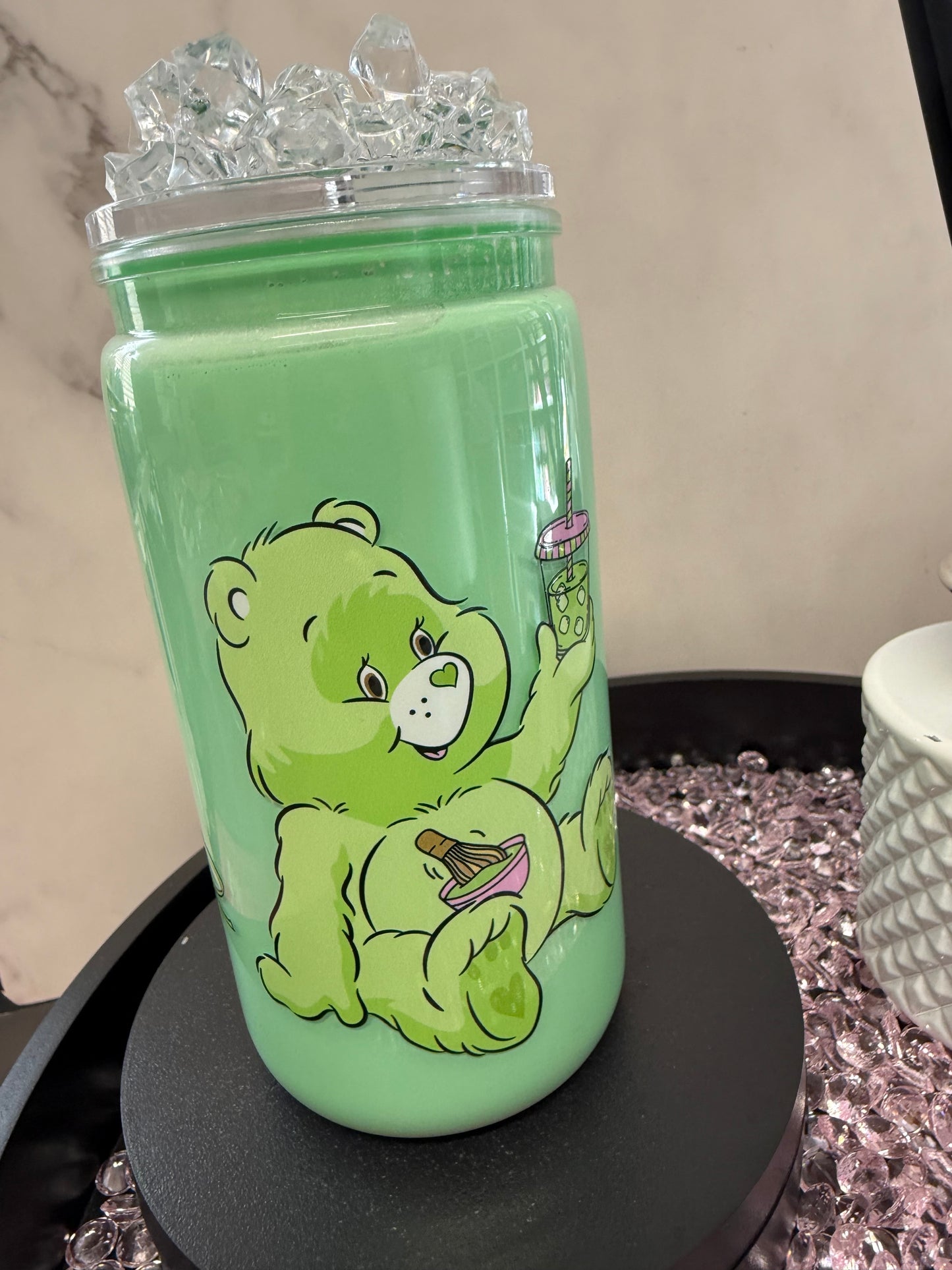 Care bear matcha snow globe tumbler with iced lid