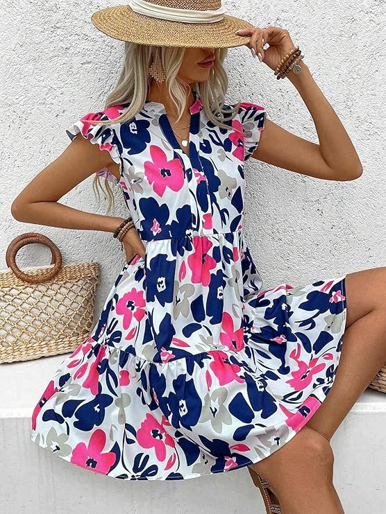 Fashion Floral Print Mini Dress