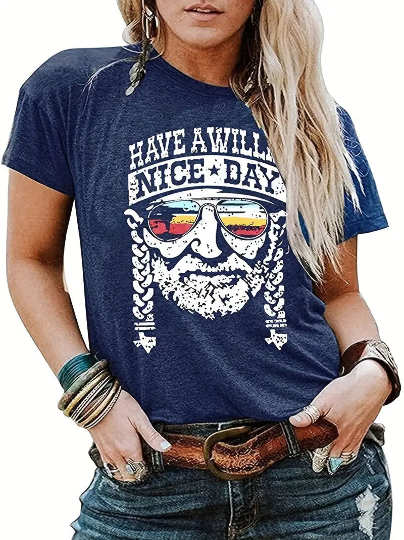 Retro-Style "Have a Willie Nice Day" Vintage Figure T-Shirt (US 20-22 XXL)