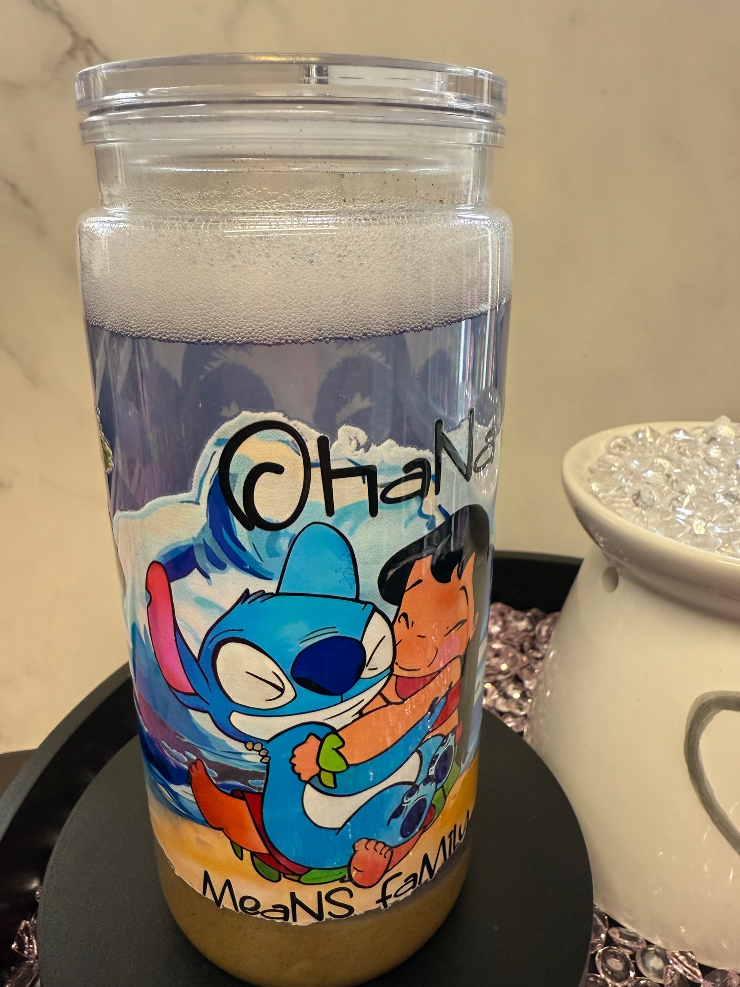 Lilo & Stitch Beach Theme- 16oz snow globe tumbler