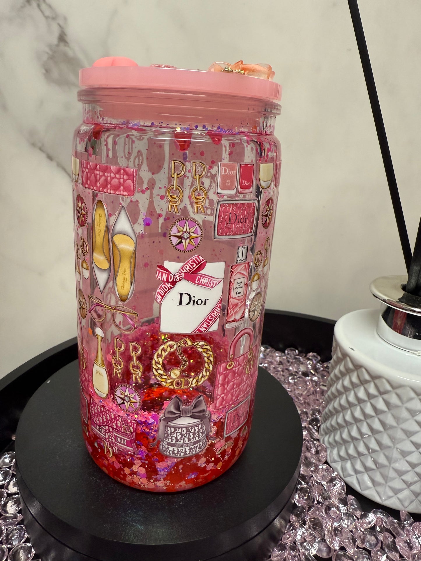 Pink Dior- Snow Globe Tumbler