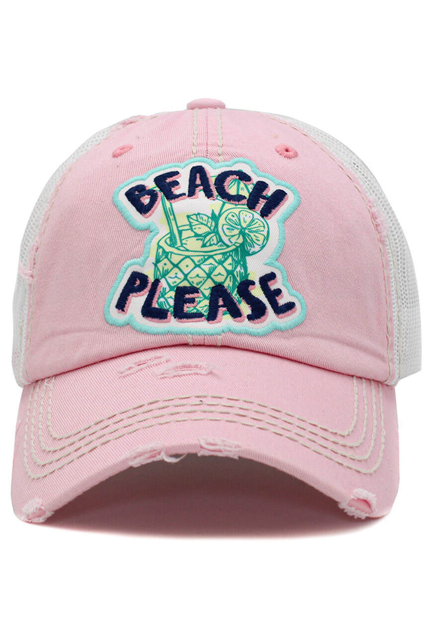 "Beach Please" Distressed Ball Cap