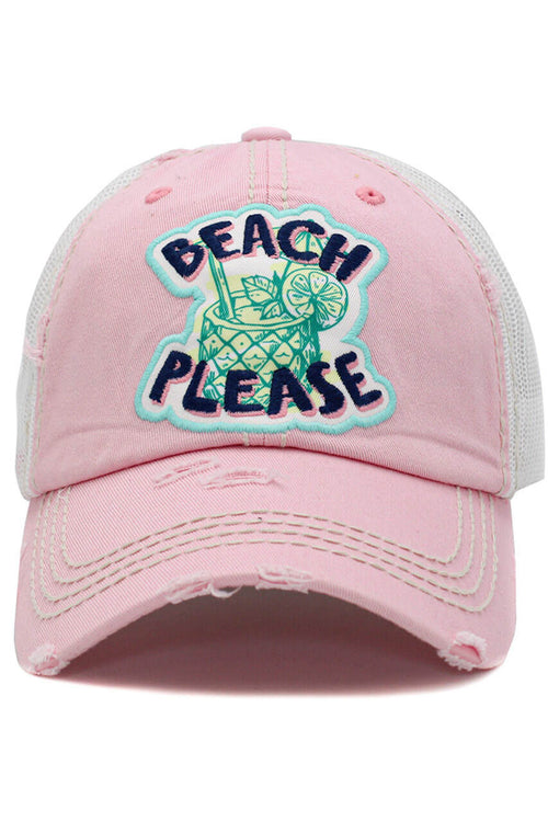 "Beach Please" Distressed Ball Cap