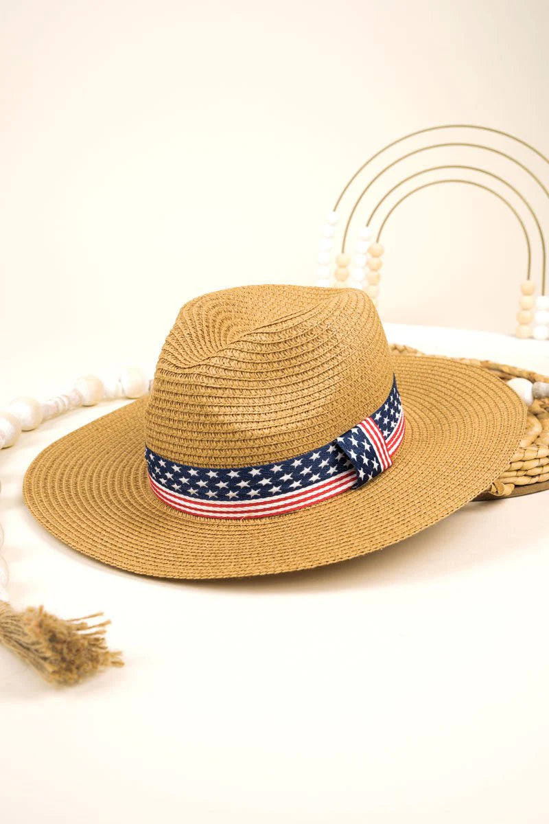 American Flag Taupe Straw Hat