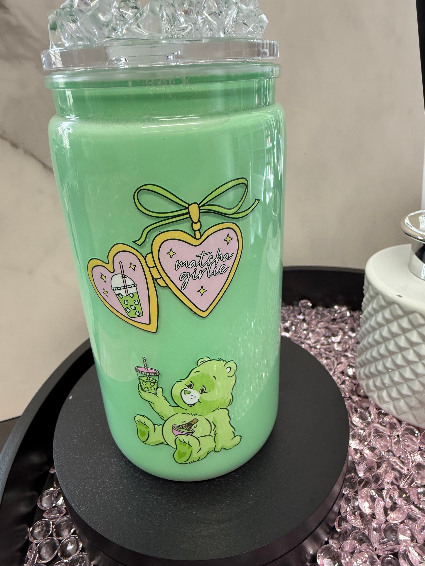 Care bear matcha snow globe tumbler with iced lid