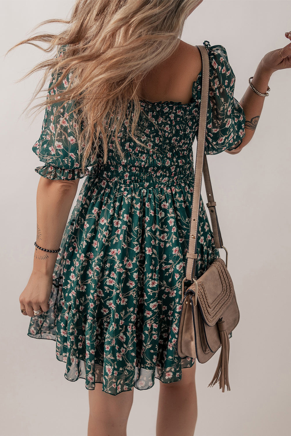 Green Smocked Floral Dress RTS