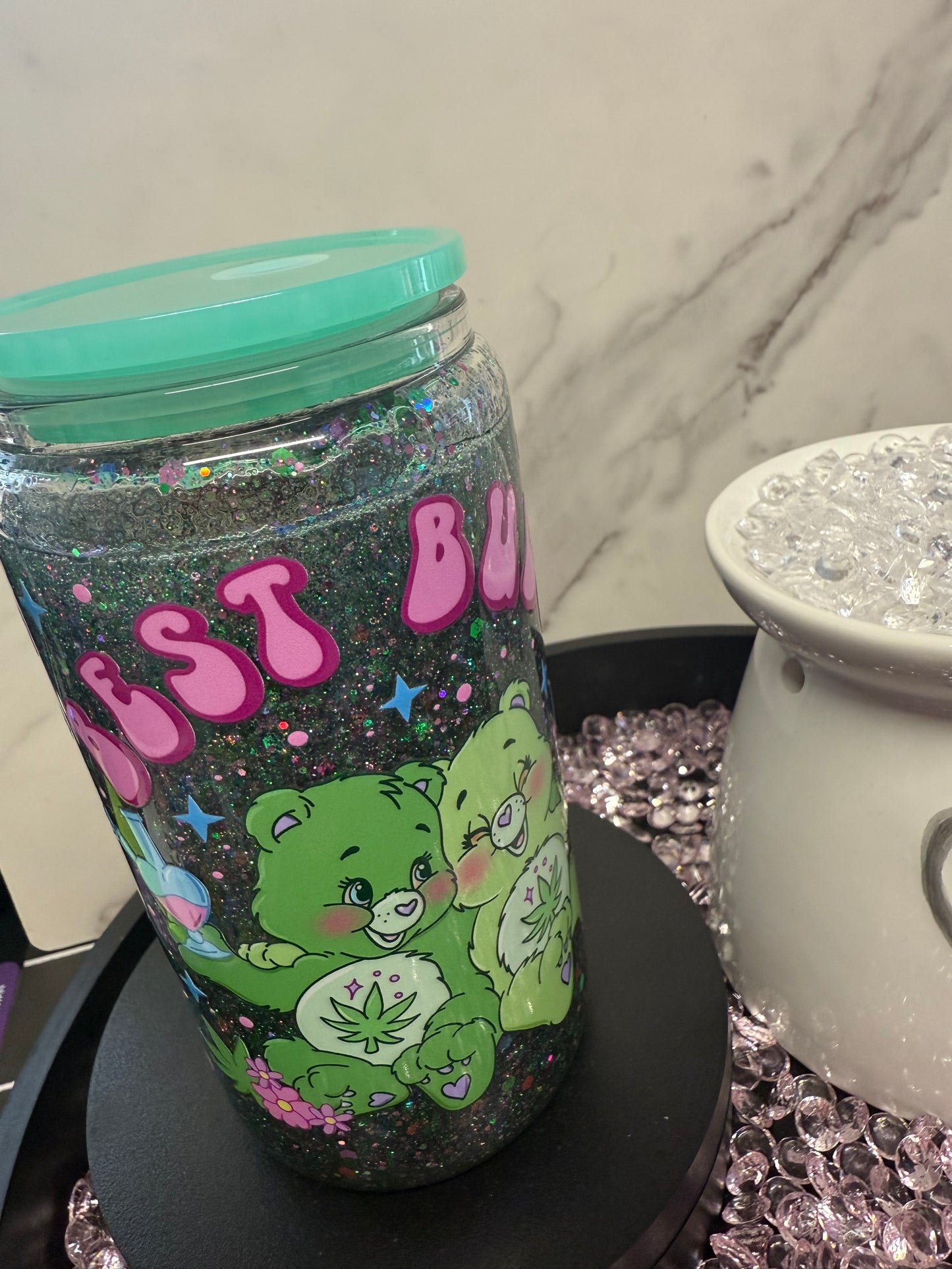 Best Buds- 12oz Glass SnowGlobe Tumbler