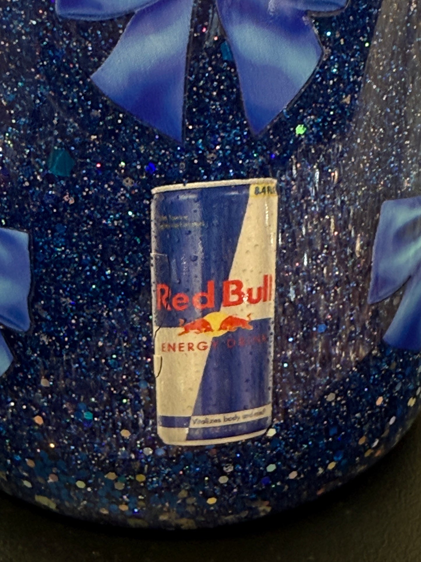 Red bull & Bows- 16oz plastic snow globe tumbler