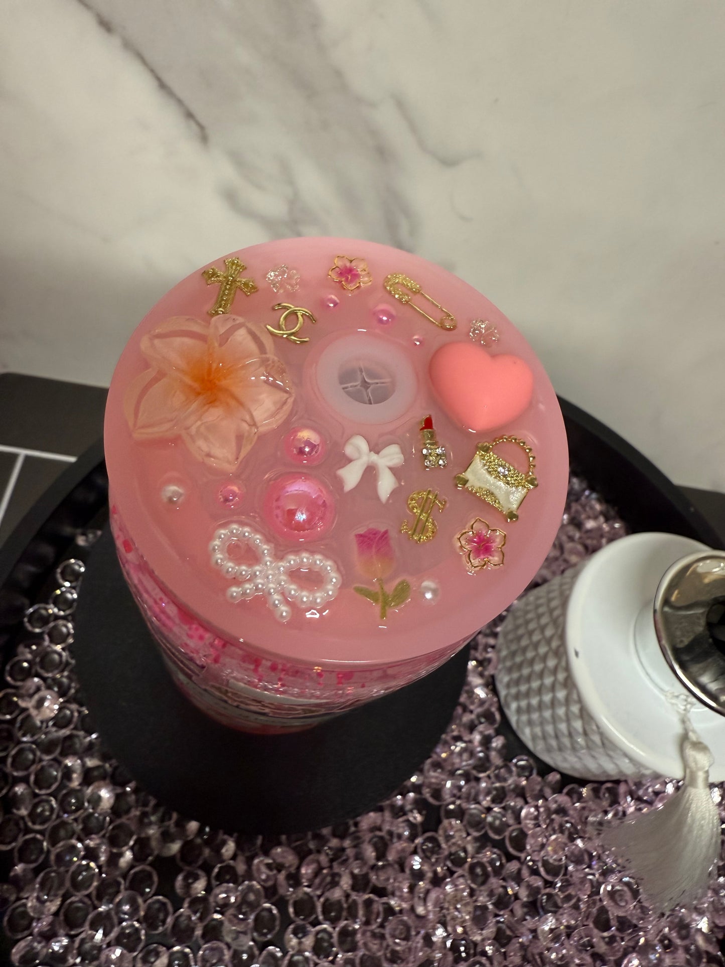 Pink Dior- Snow Globe Tumbler