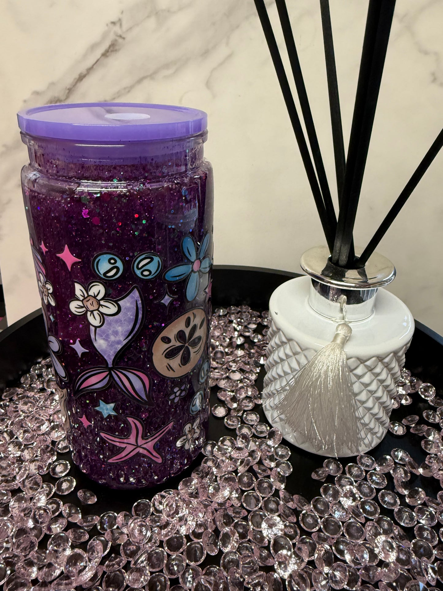 Purple Mermaid- 16oz Plastic SnowGlobe Tumbler