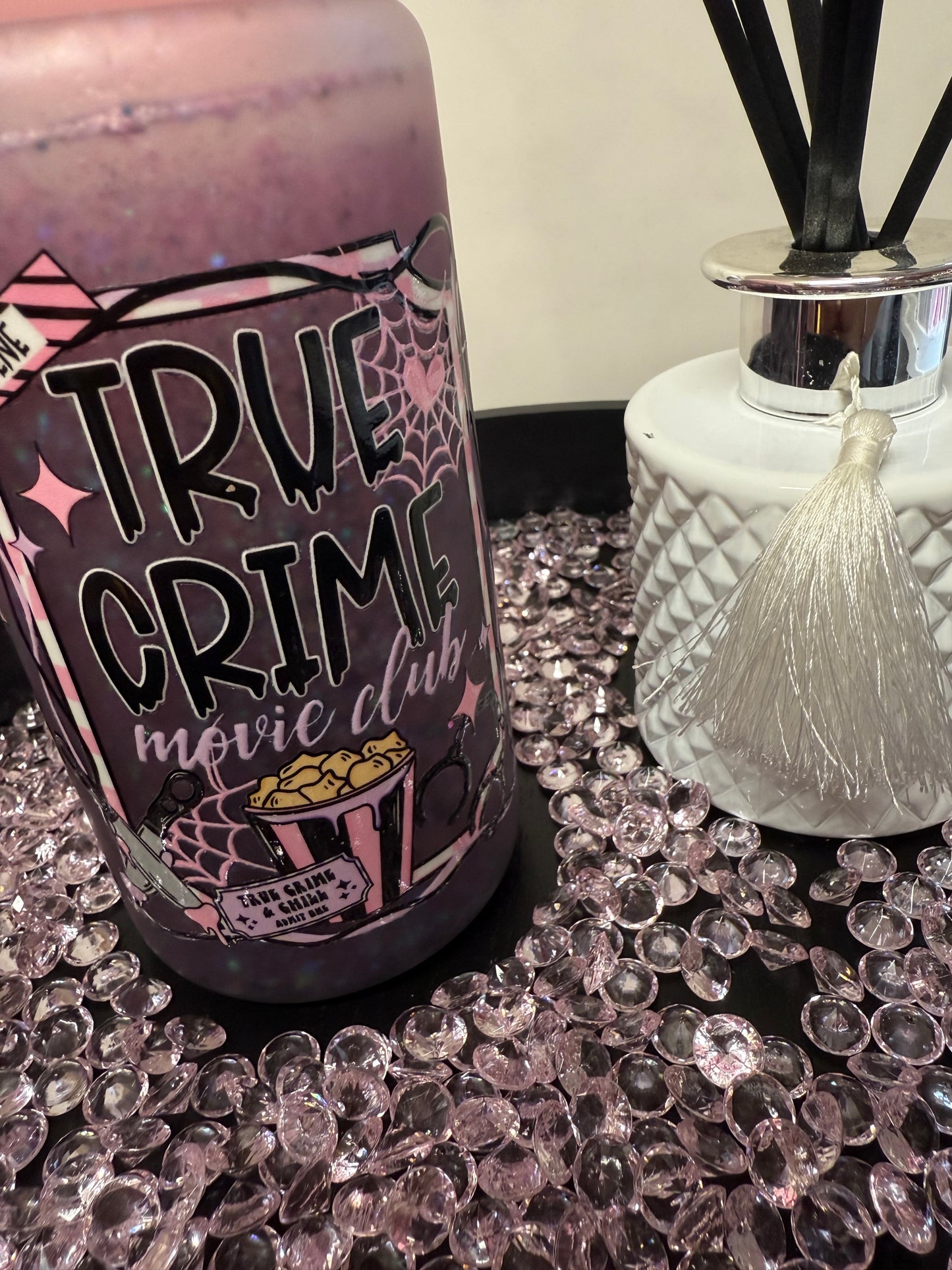 Pink and Black True Crime- 12oz Snow Globe Tumbler