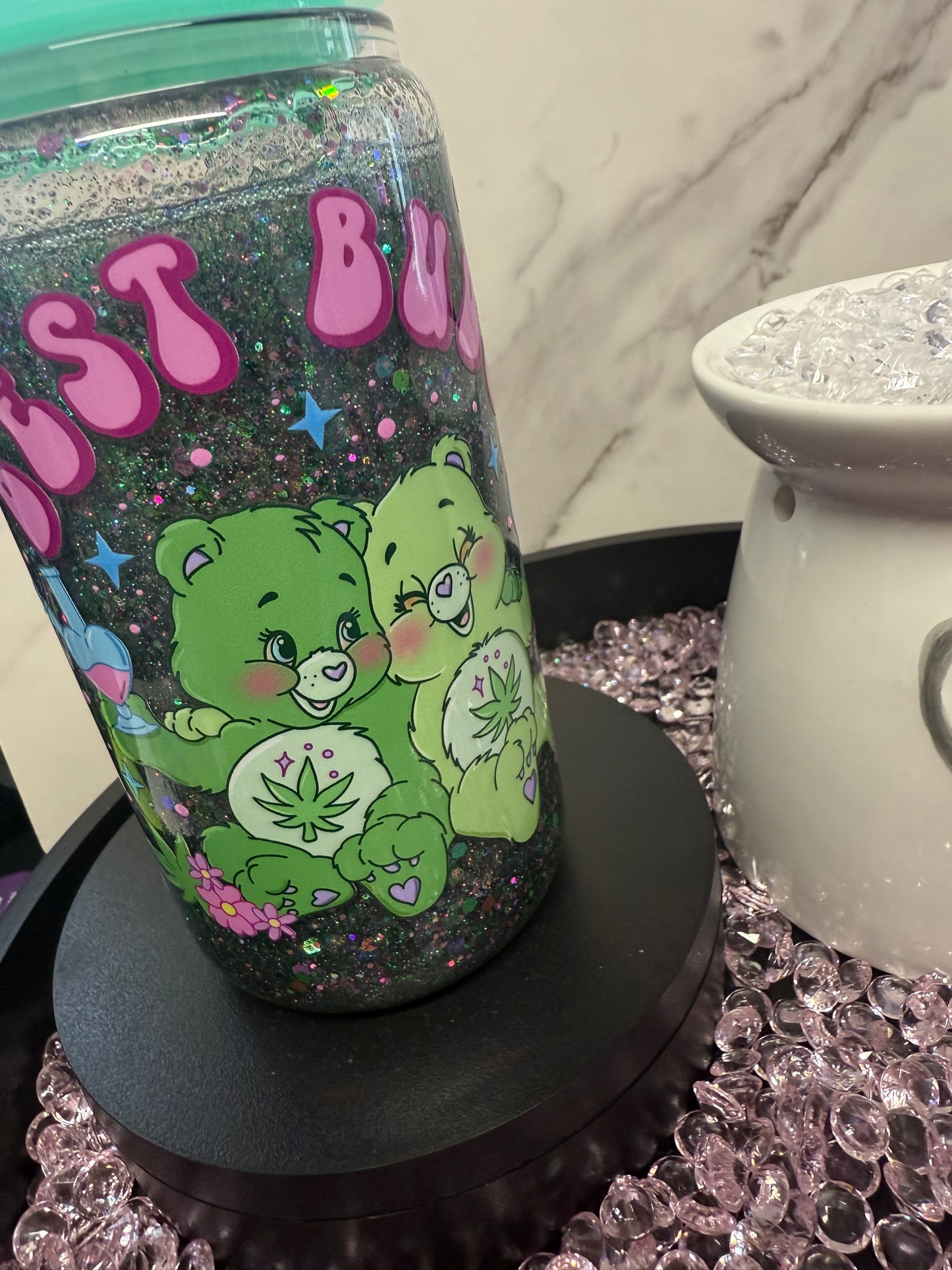 Best Buds- 12oz Glass SnowGlobe Tumbler