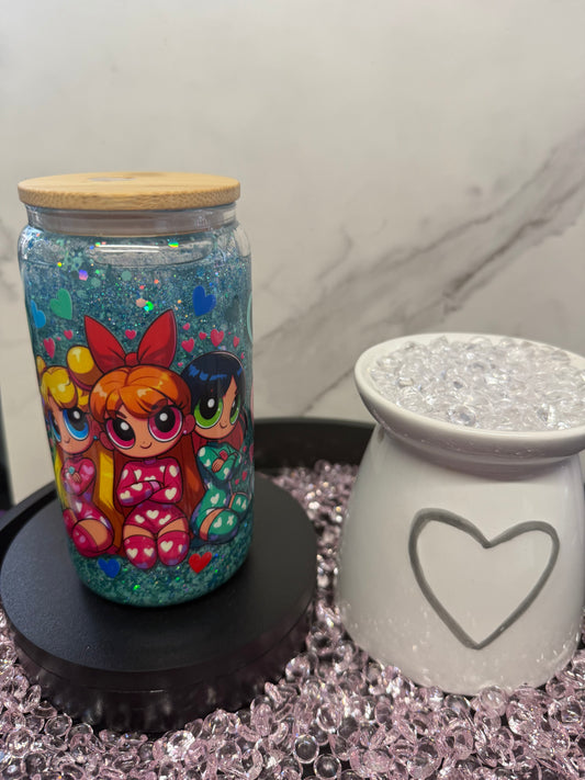 Power Puff Girls- 12oz Glass SnowGlobe Tumbler
