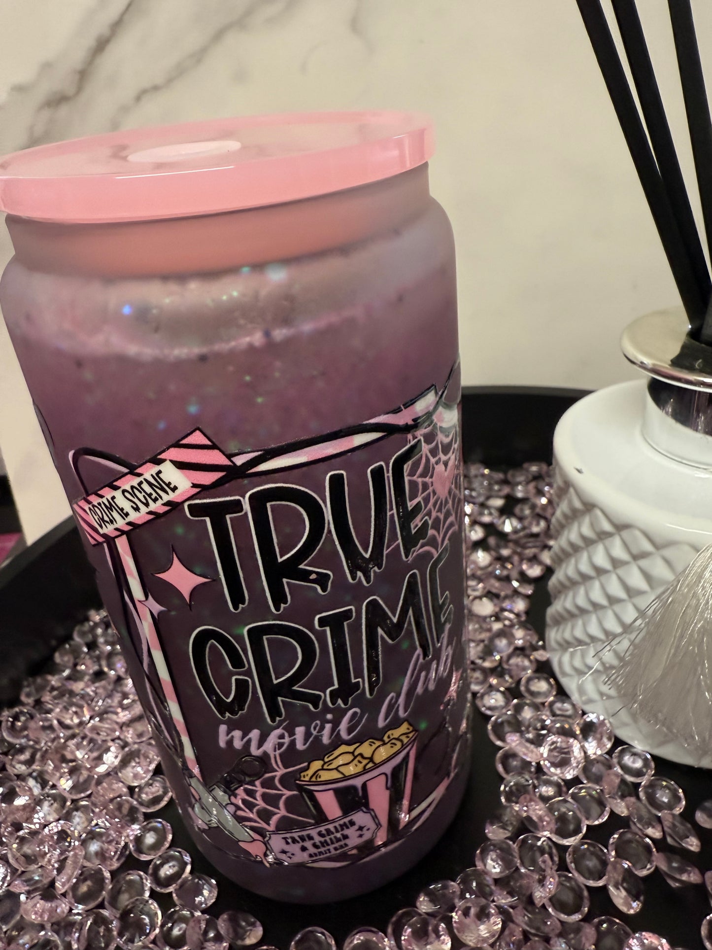 Pink and Black True Crime- 12oz Snow Globe Tumbler
