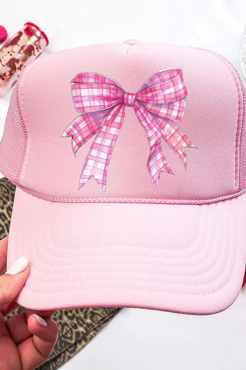 Hot Pink Gingham Bow Otto Pink Foam Front Trucker Hat