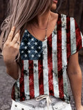 Women's Patriotic American Flag Print Short Sleeve T-Shirt