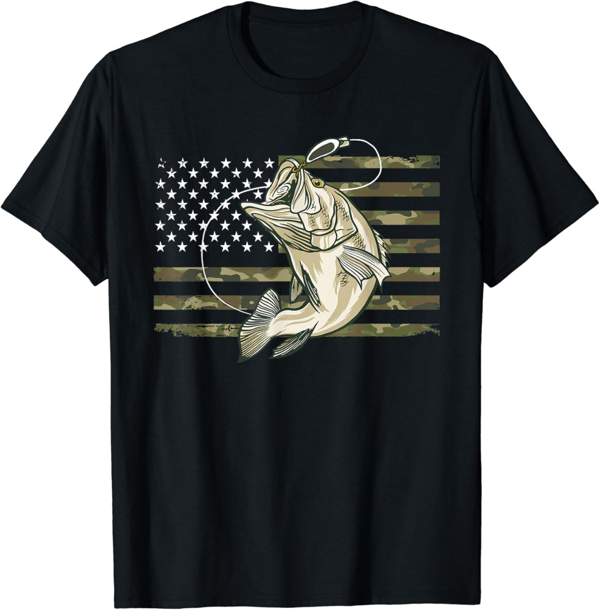 Men's Fishing Camo American Flag Bass T-Shirt